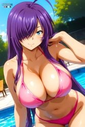 1girls ai_generated anime anime_girl anime_style babe beautiful beautiful_females belly_button blush_lines breasts busty_female curvy_figure divine_beauty eternoai fantasy female hair_covering_one_eye heavenly_face huge_breasts ikkitousen kanu_unchou looking_at_viewer martial_arts perfect_body pink_bikini pool poolside purple_hair samurai sexy smiling solo summer sunlight swimming_pool trees vacation voluptuous warrioress wet young_female