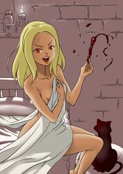 bed dusty_(gravity_rush) female gravity_rush kat_(gravity_rush) nipple nude sitting