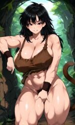 1female ai_generated big_breasts breasts dragon_ball female muscular pubic_hair saiyan saiyan_girl unikornio
