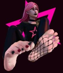curling_toes feet feet_together feet_up foot_fetish foot_focus fortnite goth haze_(fortnite) pale_skin soles toes