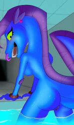 absurd_res anthro ass blue_body ear_piercing eel facial_piercing female fish green_eyes hi_res humanoid lee_(tmnt) marine nose_piercing nude nude_female pantyking piercing rise_of_the_teenage_mutant_ninja_turtles skinny_dipping solo teenage_mutant_ninja_turtles