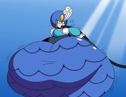 1girls ass ass_expansion ass_inflation back_view big_ass expansion eyelashes female gloves gulp helmet huge_ass humanoid hyper hyper_ass inflation inflation_fetish large_ass looking_at_own_butt mega_man monster_girl secretgooble siren solo solo_female splash_woman surprised surprised_expression tight_clothing water_hose water_inflation white_gloves wobble