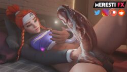 1080p brigitte brigitte_lindholm cum cum_drip cumshot dick_pic dickgirl dickpic futanari laying_down merestifx no_pants overwatch phone red_hair sperm sweater topwear