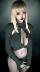 1girls 3d 4k big_breasts big_lips black_lipstick black_nails blacked blonde_hair breasts chromatic_aberration crashbanditkut cute cute_face eyebrow_piercing eyebrows eyelashes eyeshadow fat_lips female female_focus fog glitter hair hi_res high_resolution highres light-skinned_female light_skin lips lipstick long_eyelashes long_hair makeup nail_polish navel navel_piercing nose_piercing original original_character piercing qos qos_tattoo queen_of_spades queen_of_spades_symbol queen_of_spades_tattoo septum_piercing smile smiling smiling_at_viewer solo spade_tattoo sweater virt-a-mate virtamate