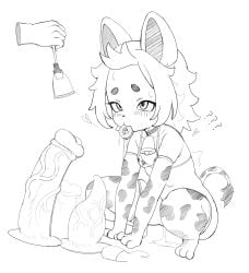 absurd_res ambiguous_gender animal_print animal_print_bikini anthro bikini biped blush bodily_fluids canid canine clothing cow_print cow_print_bikini cowbell crouching dildo duo eyebrows fake_tail female fox genital_fluids hair hi_res jingzhou14848 mammal monochrome pattern_bikini pattern_clothing pattern_swimwear pupils pussy question_mark saliva sex_toy simple_background solo_focus swimwear two-piece_swimsuit vaginal_fluids