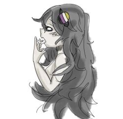 cum cum_in_mouth eating_cum female grey_hair long_hair looking_at_viewer naked naked_female no_clothes nonbinary nonbinary_flag nonbinary_pride_colors rndmpornart rndmpornart_(oc) swallowing_cum