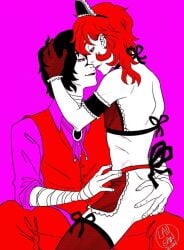 bungo_stray_dogs bungou_stray_dogs chuuya_nakahara dazai_osamu dress_up lingerie maid nakahara_chuuya no_sex on_lap osamu_dazai