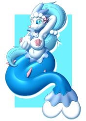 absurd_res anthro big_breasts blue_eyes bra breasts clothing female generation_7_pokemon hand_behind_head hi_res holding_breast looking_at_viewer navel nintendo one_eye_closed pokemon pokemon_(species) primarina scramjet747 seashell_bra shell simple_background sitting smile solo sparkles sparkling_eyes starry_eyes teeth underwear white_background wink