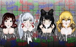 4girls after_anal after_fellatio after_oral after_rape after_sex after_vaginal animal_ears anus ass black_hair blake_belladonna blonde_female blonde_hair blonde_hair blonde_hair_female breasts broken_rape_victim cat_ears catgirl covered_in_cum cum cum_in_ass cum_in_mouth cum_in_pussy cum_inside cum_on_body cum_on_face dialogue dripping dripping_cum eye_roll female female_only graffiti graffiti_on_wall grey_eyes hyoreisan multiple_females multiple_girls naked naked_female nipples nude nude_female party_wipe ponytail public public_use pussy rape red_eyes ruby_rose running_mascara runny_makeup rwby short_hair signature stuck stuck_in_wall text through_wall torn_clothes weiss_schnee white_eyes white_hair yang_xiao_long yellow_eyes
