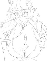 2boys animal_ear_fluff animal_ears between_breasts breasts cat_ears cat_girl cleavage cum cum_on_body cum_on_breasts female glasses greyscale group_sex hair_ornament heart heart_hair_ornament highres huge_breasts indie_virtual_youtuber kissing_penis large_penis lips looking_at_viewer mint_castella mmf_threesome money monochrome multiple_boys paizuri penis pov pov_crotch simple_background star_(symbol) star_hair_ornament thernz thick_lips threesome tucked_money uncensored white_background