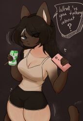 1girls 2025 anthro bonniblair can clothing english_text female female_only furry furry_female furry_only phone soda_can tagme text