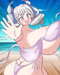 absurd_res areolae ass ass beach big_breasts bikini blush bra covering covering_breasts crying crying_with_eyes_open demon demon_girl duel_monster female hi_res huge_breasts labrynth_of_the_silver_castle looking_at_viewer looking_back lovely_labrynth_of_the_silver_castle nervous nervous_sweat nipples rear_view silver_eyes tomkiti6744 white_hair yu-gi-oh!