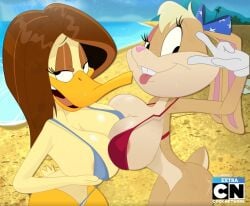 2girls anthro anthro_female anthro_only avian avian_humanoid bikini bird_girl bird_humanoid blonde_hair brown_hair duck duck_girl duck_humanoid female fur furry furry_only gosgoz lola_bunny looking_at_viewer looney_tunes mammal mammal_humanoid micro_bikini rabbit_girl rabbit_humanoid the_looney_tunes_show tina_russo warner_brothers