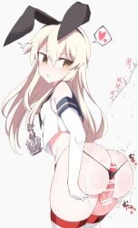 1boy anchor_hair_ornament angry animal_ears black_panties blonde_hair blue_sailor_collar breasts buttjob elbow_gloves female gloves hair_ornament heart kantai_collection kneehighs long_hair looking_back off_shoulder open_mouth panties penis precum rabbit_ears sailor_collar school_uniform serafuku shigino_sohuzi shimakaze_(kancolle) sleeveless socks solo_focus spoken_heart straight string_panties striped_clothes striped_socks underwear white_gloves white_serafuku wide_hips
