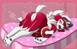 1girls 3_fingers 3_toes anthro anus ass ass_up bed big_ass big_hands blush canine claws clitoris closed_eyes cute eyelashes fangs feet female female_only fullfolka fur furry furry_only heart hi_res huge_ass large_ass lycanroc lying mammal midnight_lycanroc multicolored_fur nintendo nude on_bed on_front open_mouth pawpads paws pink_background plump_ass plushie pokémon_(species) pokemon prone_bone pussy red_fur sleeping soles solo sound_effects tail teeth text thick_thighs tongue video_games watermark white_fur wide_hips zzz