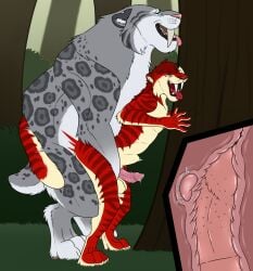anal anal_sex angel_(velvetvlade) anthro anthro_on_feral anthro_penetrated balls closed_eyes cutaway duo felid feral feral_penetrating feral_penetrating_anthro from_behind_position fur furry genitals grass green_eyes grey_body grey_fur hi_res killthe_demon kreb looking_pleasured male male/male male_penetrated male_penetrating male_penetrating_male mammal markings narrowed_eyes nude open_mouth outside penetration penile penile_penetration penile_spines penis penis_in_ass pink_nose plant prostate red_body red_fur red_tongue sex shrub standing standing_sex striped_arms striped_legs striped_markings striped_tail stripes tail tail_markings tongue tongue_out tree white_body white_fur yellow_balls yellow_body yellow_fur zoophilia
