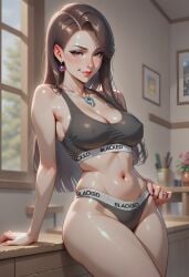 ai_generated blacked blacked_clothing gyakuten_saiban junko19 light-skinned_female mia_fey naughty_face sportswear