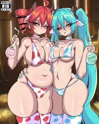 2girls ass background big_ass big_breasts blue_eyes blue_hair breasts chubby cowgirl female hatsune_miku invdrcls kasane_teto large_breasts long_ears long_hair red_eyes red_hair short_hair skinny sluts thick_thighs thunder_thighs twin_drills twintails utau vocaloid yuri
