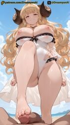 1girls 2025 4k ai ai_assisted ai_generated anila_(granblue_fantasy) anila_(summer)_(granblue_fantasy) anime anime_style artist_name barefoot beach big_breasts big_horns bikini bikini_bottom bikini_top blonde_hair breasts breasts_out dreamyan_ai feet female foot_fetish footjob hi_res high_quality high_resolution highres horns huge_breasts long_hair nipples patreon seductive seductive_look seductive_smile thick_ass thick_thighs thighs uncensored white_body white_skin yellow_eyes