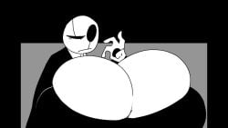 animated bald_female deltarune explosion fem_gaster freakiestlad gaster hand_in_breast huge_breasts humor hyper_breasts phone ring sound tagme undertale undertale_(series) video white_skin white_skinned_female