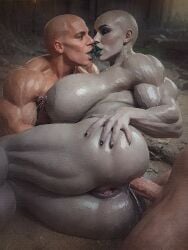 1ambiguous 1boy 1boy1girl 1girls ai_generated anal anal_penetration anal_sex ass bald breasts cum_in_ass cum_inside ejaculation ejaculation_in_ass eyeshadow faceless_ambiguous grey-skinned_female kissing lactation light-skinned light-skinned_male lipstick massive_breasts monster_girl muscular_female muscular_male oc oiled oiled_body oiled_skin original_character penis pierced_ears piercing ruins teal_lipstick threesome threeway vagina