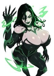 black_hair breasts_bigger_than_head breasts_focus camtheartguy cleavage goddess goth green_eyes green_lipstick hela hela_(marvel_rivals) huge_ass huge_breasts marvel marvel_rivals tagme thick_thighs