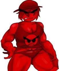 1girls angry_expression angry_face borgack breasts female glaggleland grumpy helmet muscular muscular_female panties red_body red_hair