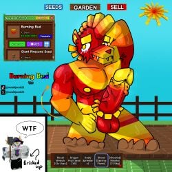 anthro armpit_hair blush burning_bud_(grow_a_garden) dragon erection flower furry garden gay grow_a_garden penis plant roblox robloxian sharp_teeth sweat veiny_penis yellow_pupils