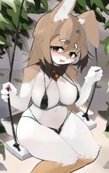 anthro bikini bunny carrot female female_only fur furry lagomorph looking_at_viewer navel sitting smile smiling_at_viewer solo solo_female swing thick_thighs thighs yenamika