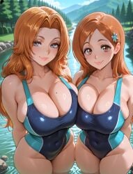 2girls ai_assisted ai_generated ass big_ass big_breasts big_butt bleach bleach:_the_thousand-year_blood_war blush breasts duo female female_only from_above huge_ass huge_breasts huge_butt inoue_orihime lay-oreo lesbian_sex light-skinned_female lips looking_at_viewer matsumoto_rangiku orange_eyes orange_hair patreon patreon_reward pelvic_curtain river scenery seductive seductive_look seductive_smile shy silver_eyes swimsuit tagme thick_ass thick_thighs thighs yuri