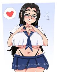 big_ass big_breasts big_butt big_thighs big_titties black_hair breasts chubby chubby_female clothing commission curvaceous curvaceous_female curvaceous_figure curvy curvy_figure curvy_hips female female_focus female_only glasses long_hair looking_at_viewer original original_character pdoro school_uniform uniform