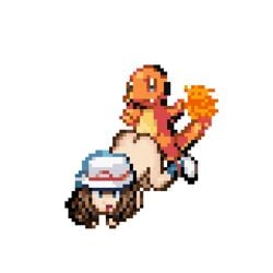 1boy 1girls all_fours alpha_channel animated ass ass_up back blue_eyes brown_hair charmander doggy_style dragon fangs female fire from_behind hat human interspecies leaf_(pokemon) male male_pokemon/female_human nintendo nude orange_skin pixel_art pokémon_(species) pokemon pokemon_frlg pokemon_rgby pokephilia presenting presenting_hindquarters scalie sex shoes size_difference smile socks standing straight tail teeth transparent_background ulithium_dragon