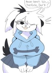 1girl 1girls 2d_(artwork) alternate_version_available anthro anthro_only big_breasts big_hips big_thighs black_ears black_eyes black_hair black_tail blue_hoodie breasts canid canine canis chubby chubby_anthro chubby_female clothed clothing cocky cocky_smile cute_fang domestic_dog droopy_ears emanata female female_only fur furry furry_only hair hair_covering_eye hair_covering_one_eye hoodie huge_hips huge_thighs insulting_viewer mammal neck_tuft no_nudity oerba_yun_fang one_eye_covered one_eye_obstructed one_eye_visible pear_shaped pepper_(puppychan) puppkittyfan1 puppychan short_skirt simple_background skirt slightly_chubby slightly_chubby_anthro slightly_chubby_female small_skirt smile solo solo_anthro solo_focus speech speech_bubble suggestive tail talking talking_to_viewer text thick_thighs tongue tongue_out voluptuous voluptuous_anthro voluptuous_female white_background white_body white_fur white_hair wide_hips