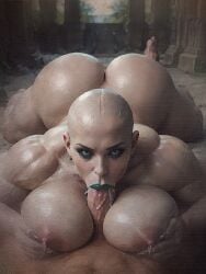 1ambiguous 1girls ai_generated ambiguous_gender ass bald black_sclera blowjob breasts claws cum_in_mouth cum_inside ejaculation ejaculation_in_mouth faceless_ambiguous fellatio green_eyes green_lipstick grey-skinned_female huge_ass lactation large_breasts light-skinned lipstick monster_girl muscular_female oc oiled oiled_body oiled_skin oral oral_penetration oral_sex original_character paizuri penis pov ruins silver_nail_polish titfuck titjob