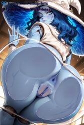 1girls against_glass ai ai_assisted ai_generated anime anus artist_name ass ass_focus blue_eyes blue_hair blue_skin colored_skin cracked_skin dibzprintz doll_joints elden_ring english_text extra_arms extra_faces fansly female from_behind hat hi_res high_quality high_resolution highres joints large_hat long_hair looking_at_viewer looking_back one_eye_closed patreon_username puckered_anus pussy ranni_the_witch solo thighs uncensored watermark white_headwear witch_hat