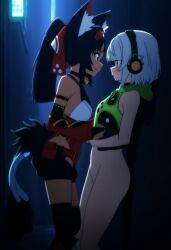 ai_generated alley anby_demara bottomless clothed_female_nude_female cunning_hares embarrassed embarrassed_nude_female female hoyoverse nekomata nekomiya_mana outdoors public public_nudity video_games zenless_zone_zero zzz