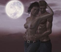 3d alien_(franchise) alien_(movie) breasts closed_eyes ellen_ripley female jc-starstorm jeans male moon night topless