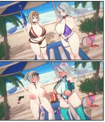 2girls 3d 3d_(artwork) ahe_gao ahe_gao ahegao_face amagai_ruka anal_beads areolae beach before_and_after bikini blush cumming degradation dildo dildo_in_pussy double_peace_sign erect_nipples heart_glasses hololive holox horse_dildo huge_breasts koikatsu lactating lactation moaning nipple_piercing nipples nose_hook one-piece_swimsuit orgasm peace_sign piercing pig_ears pussy_juice pussy_juice_drip pussy_juice_trail revealing_clothes revealing_swimsuit sakamata_chloe sex_toy sex_toys spread_legs sweating tagme twintails urination urine urine_stream virtual_youtuber vtuber wet