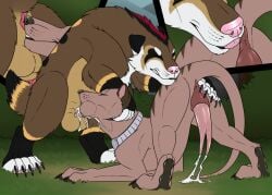 anus_close-up balls bared_teeth black_nose blackjack_(piercingnightfall) bodily_fluids brown_body brown_fur butt_sniffing closed_eyes cum cum_in_mouth cum_inside cum_on_ground cumshot cutaway dasyuromorph duo ejaculation feral feral_on_feral feral_penetrated feral_penetrating feral_penetrating_feral forked_penis fur genital_fluids genitals hi_res killthe_demon male male/male male_penetrated male_penetrating male_penetrating_male mammal marsupial oral oral_penetration outside penetration penis penis_in_mouth pink_nose pink_penis plant recently_extinct_species sex shrub sniffing tan_balls tan_body tan_fur thylacine thylus tree