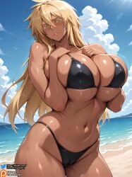 1girls absurdres ai_generated beach big_breasts bikini black_bikini bleach blonde_hair breasts cleavage collarbone curvaceous curvaceous_female curvaceous_figure curvy curvy_female curvy_figure dark-skinned_female dark_skin dialogue female female_only green_eyes hair_down hi_res highres huge_breasts large_breasts long_hair mature mature_female mature_woman milf outside razorthreat solo stable_diffusion sweaty_skin text tia_harribel tier_harribel voluptuous voluptuous_female
