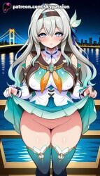 1girls 2025 ai_assisted ai_generated anime artist_name aurora bare_shoulders blush breast breasts breasts breasts bust chest city_lights cityscape clothes_lift curtsey dress dress_lift earth_(planet) female_focus female_only firefly_(honkai:_star_rail) flashing hairband heart heart-shaped_pupils hi_res high_quality high_resolution highres honkai:_star_rail honkai_(series) leaning_forward lifted_by_self long_hair looking_at_viewer moon night night_sky no_panties ocean patreon patreon_username pool shooting_star silver_hair skirt skirt_hold skirt_lift sky skyline skypassion solo space stable_diffusion star_(sky) starry_sky symbol-shaped_pupils thighhighs wading water watermark