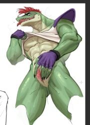 alligator alligator_tail alligatorid alligatorid_humanoid animatronic anthro anthro_male biceps black_nails clawed_fingers claws crocodile crocodile_tail crocodilian crocodylid eye_wear face_paint facial_markings fingering fingering_self fingering_slit fingerless_gloves five_nights_at_freddy's five_nights_at_freddy's:_security_breach fnaf genital_fluids green_body green_scales green_skin long_nails looking_down machine male male_only mohawk mohawk_(hairstyle) montgomery_gator_(fnaf) muscle muscles muscular_anthro muscular_body muscular_furry muscular_male non_human ppaljang red_eyes red_hair reptile reptile_humanoid scales scalie scottgames shades sharp_teeth shoulder_pads slit solo solo_focus spiked_bracelet spikes spotted_body star_shades steel_wool_studios sunglasses sweating tail_markings two_tone_body yellow_body yellow_scales yellow_skin