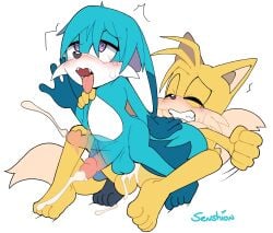 ahe_gao anal anal_sex anthro anthro_on_anthro anthro_penetrated anthro_penetrating anthro_penetrating_anthro balls blue_body blue_fur blue_hair blush bodily_fluids canid canine clenched_teeth closed_eyes cum cum_in_ass cum_inside ejaculation erection feet fennec_fox floppy_cock floppy_penis fox fur gay gay_sex genital_fluids genitals hair hands-free idw_publishing kitsunami_the_fennec lookin_pleasured male male/male male_penetrated male_penetrating male_penetrating_male mammal miles_tails_prower multicolored_body multicolored_fur nude open_mouth open_smile penetration penile penile_penetration penis penis_in_ass purple_eyes riding_penis sega senshion sex simple_background smile sonic_(series) sonic_the_hedgehog_(comics) sonic_the_hedgehog_(idw) sonic_the_hedgehog_(series) tails tails_the_fox teeth tongue tongue_out true_fox two_tone_body two_tone_fur white_body white_fur yellow_body yellow_fur young young_anthro young_male young_on_young