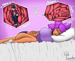art_crusader brawl_stars digestion edgar_(brawl_stars) female femdom giantess giantess_vore internal_view macrophilia micro_macro shelly_(brawl_stars) unwilling_prey vore