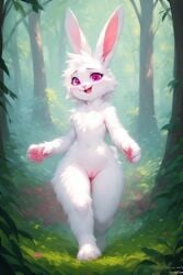 ai_generated breast breasts bunny bunny_ears bunny_girl bunny_tail female forest forest_background furry furry_bunny furry_pussy naked naked_female nipples nude perchance_ai pink_eyes pussy white white_body white_fur white_hair