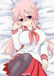 1girls lucky_star miyuki_takara pink_hair school_uniform skirt take_(shokumu-taiman)
