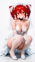 1girls ai_generated armwear ass bare_shoulders big_ass big_thighs blush blush_lines breasts bridal_gauntlets bridal_veil bride choker cleavage curvy curvy_female curvy_figure dress female female_only flower_in_hair flowers granat_ai hair_ornament heels high_heels kasane_teto large_ass large_thighs medium_breasts no_bra panties panty_peek pantyshot petite petite_body petite_female red_eyes red_hair shiny_clothes shiny_skin simple_background solo solo_female squatting thick_thighs thighhighs thighs twin_drills utau wedding_attire wedding_dress wedding_veil white_background wide_hips