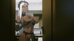 1girls 2025 20s 2d 2d_animation animated areolae breasts dark-skinned_female dark_skin female female_only flou garter_belt hairy_pussy large_breasts longer_than_10_seconds looking_at_viewer maid nipples no_moaning original playing_with_breasts playing_with_own_breasts pubic_hair pussy shorter_than_30_seconds solo sound sound_effects stella_(flou) tagme video white_hair white_pubic_hair