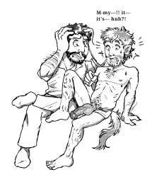 animal_genitalia black_and_white black_hair clawed_fingers claws cock_transformation confusion digital_art digital_drawing_(artwork) digital_media digital_media_(artwork) fangs fluffy_ears hairy hairy_male humanoid knot knotted_penis male mr_shrink older_male older_male_watching open_mouth penis penis_transformation screentone sharp_teeth shiny_hair short_hair surprise surprised surprised_expression surprised_face tighty_whities transformation transformed unusual_anatomy unusual_genitalia watching watching_transformation werewolf werewolf_tail werewolf_transformation younger_male