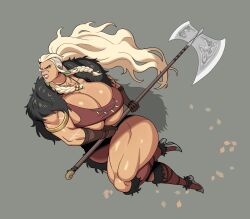 1girls armor attack barbarian battle_axe biceps big_breasts blonde_hair breasts busty charging cleavage clothing commission female female_only gandg huge_breasts large_breasts long_hair massive_breasts muscular muscular_female original png sigrid_(space_left) solo space_left thick_thighs thunder_thighs weapon wide_hips